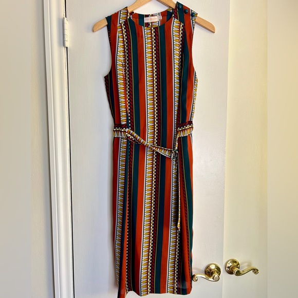 Tory Burch Julia Oceano Eden Border Striped Silk Dress Belted, 4 - Picture 2 of 9